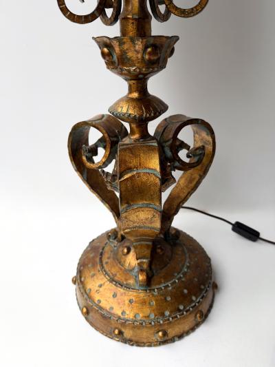  Longobard Large Hammered Glass Wrought Iron Lantern Lamp by Longobard Italy 1970s