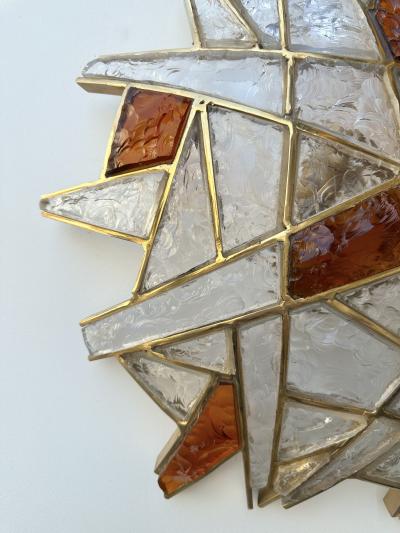  Longobard Large Pair of Hammered Glass Gilt Wrought Iron Sconces by Longobard Italy 1970s