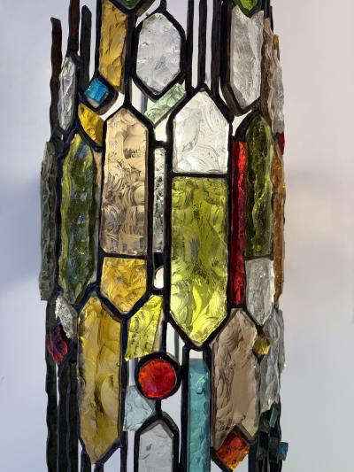  Longobard Large Pair of Hammered Glass Wrought Iron Sconces by Longobard Italy 1970s