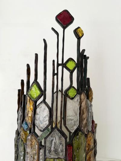  Longobard Large Pair of Hammered Glass Wrought Iron Sconces by Longobard Italy 1970s