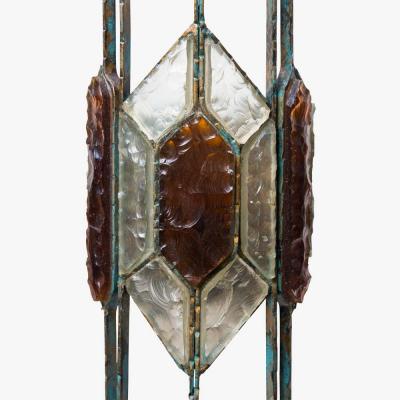  Longobard PAIR OF HAMMERED GLASS ON WROUGHT WALL LIGHTS BY LONGOBARD