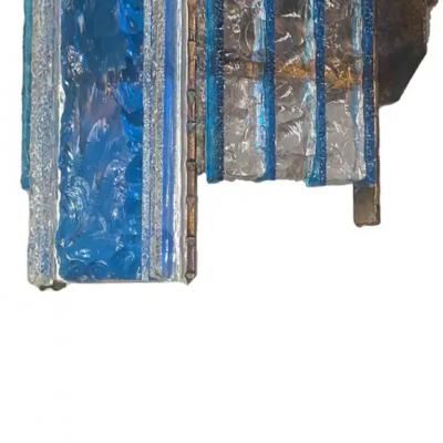  Longobard Pair Longobard Blue and Clear Hammered Murano Glass and Wrought Iron Sconces