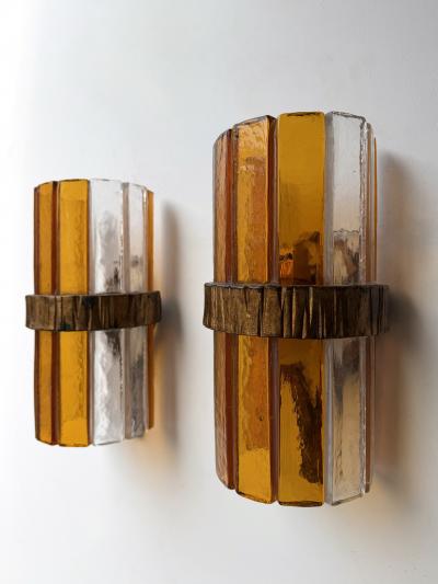  Longobard Pair of Amber Glass Hammered Wrought Iron Sconces by Longobard Italy 1970s
