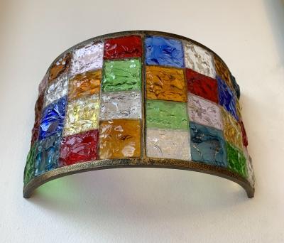  Longobard Pair of Glass and Gilt Iron Checkerboard Sconces by Longobard Italy 1970s