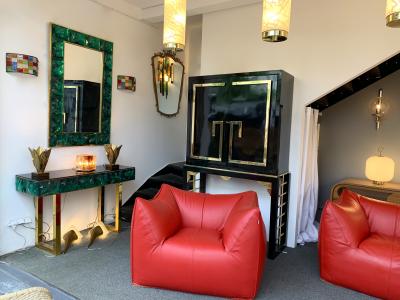  Longobard Pair of Glass and Gilt Iron Checkerboard Sconces by Longobard Italy 1970s