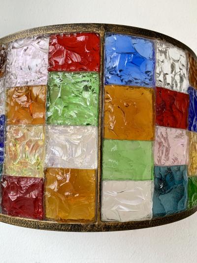  Longobard Pair of Glass and Gilt Iron Checkerboard Sconces by Longobard Italy 1970s