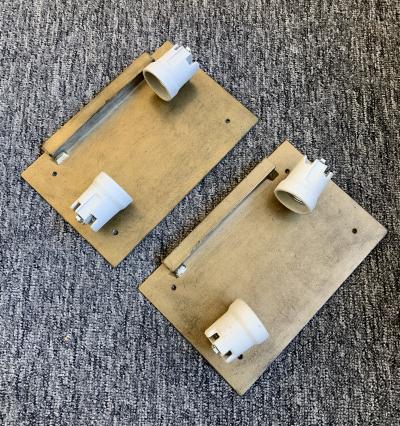  Longobard Pair of Glass and Gilt Iron Checkerboard Sconces by Longobard Italy 1970s