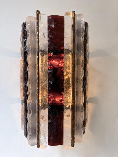  Longobard Pair of Hammered Glass Wrought Iron Sconces by Longobard Italy 1970s