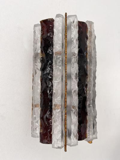  Longobard Pair of Hammered Glass Wrought Iron Sconces by Longobard Italy 1970s