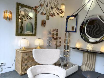  Longobard Pair of Hammered Glass Wrought Iron Sconces by Longobard Italy 1970s