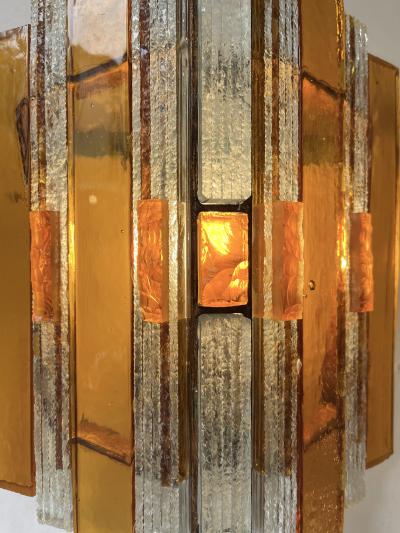  Longobard Pair of Hammered Glass Wrought Iron Sconces by Longobard Italy 1970s
