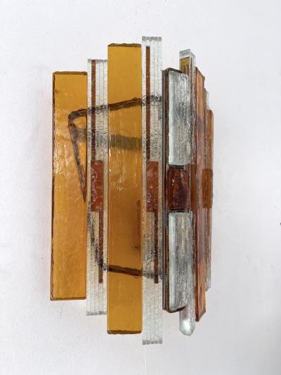  Longobard Pair of Hammered Glass Wrought Iron Sconces by Longobard Italy 1970s