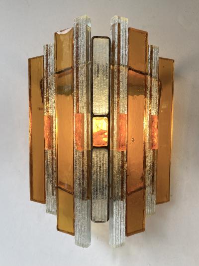  Longobard Pair of Hammered Glass Wrought Iron Sconces by Longobard Italy 1970s