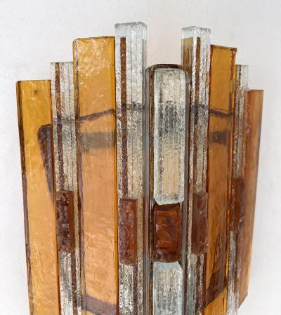  Longobard Pair of Hammered Glass Wrought Iron Sconces by Longobard Italy 1970s