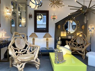  Longobard Pair of Hammered Glass Wrought Iron Sconces by Longobard Italy 1970s