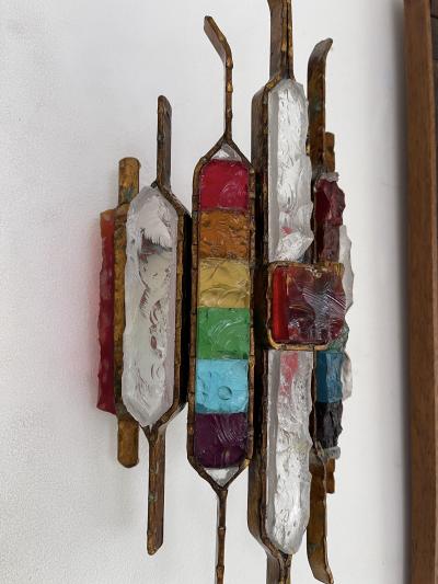  Longobard Pair of Hammered Glass Wrought Iron Sconces by Longobard Italy 1970s