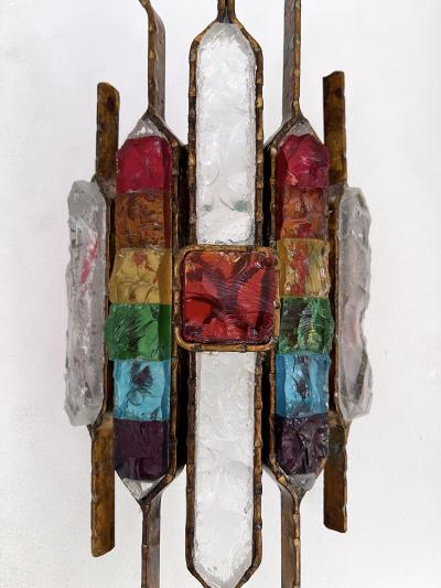  Longobard Pair of Hammered Glass Wrought Iron Sconces by Longobard Italy 1970s