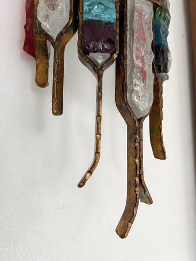  Longobard Pair of Hammered Glass Wrought Iron Sconces by Longobard Italy 1970s