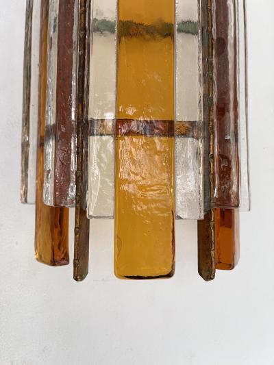  Longobard Pair of Hammered Glass Wrought Iron Sconces by Longobard Italy 1970s