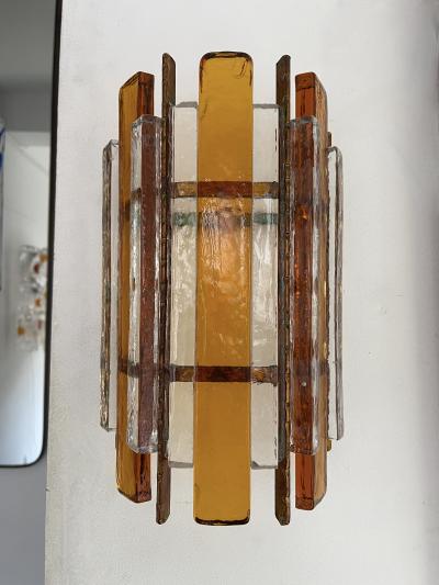  Longobard Pair of Hammered Glass Wrought Iron Sconces by Longobard Italy 1970s