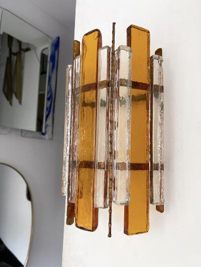  Longobard Pair of Hammered Glass Wrought Iron Sconces by Longobard Italy 1970s