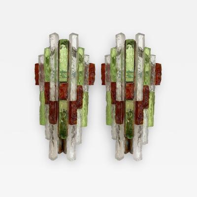  Longobard Pair of Hammered Glass Wrought Iron Sconces by Longobard Italy 1970s