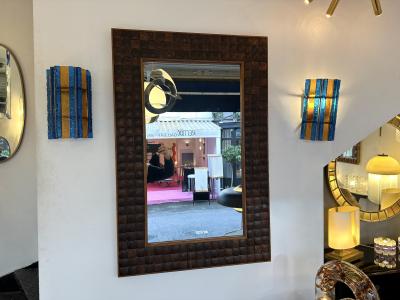  Longobard Pair of Hammered Glass Wrought Iron Sconces by Longobard Italy 1970s