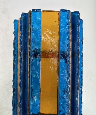  Longobard Pair of Hammered Glass Wrought Iron Sconces by Longobard Italy 1970s