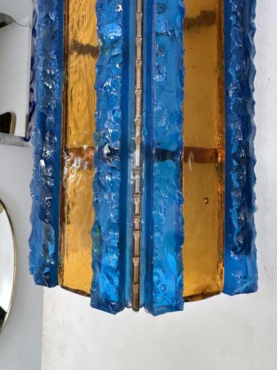  Longobard Pair of Hammered Glass Wrought Iron Sconces by Longobard Italy 1970s