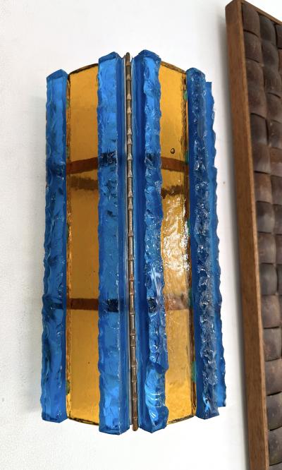  Longobard Pair of Hammered Glass Wrought Iron Sconces by Longobard Italy 1970s