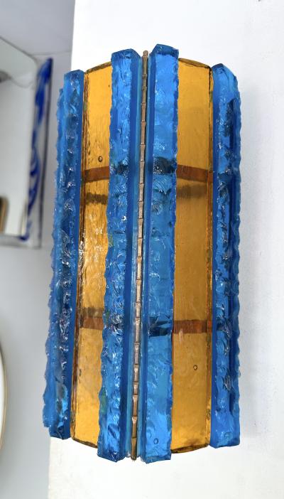  Longobard Pair of Hammered Glass Wrought Iron Sconces by Longobard Italy 1970s