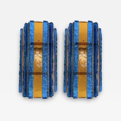  Longobard Pair of Hammered Glass Wrought Iron Sconces by Longobard Italy 1970s