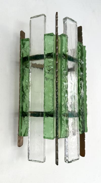  Longobard Pair of Hammered Glass Wrought Iron Sconces by Longobard Italy 1970s