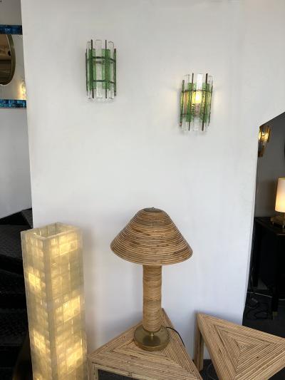  Longobard Pair of Hammered Glass Wrought Iron Sconces by Longobard Italy 1970s