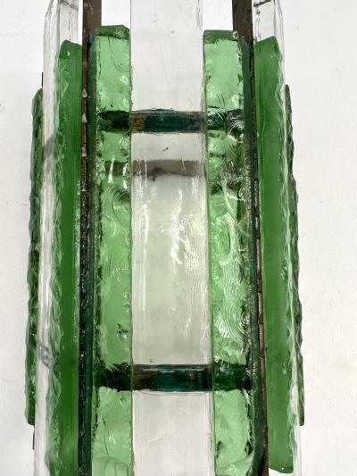  Longobard Pair of Hammered Glass Wrought Iron Sconces by Longobard Italy 1970s