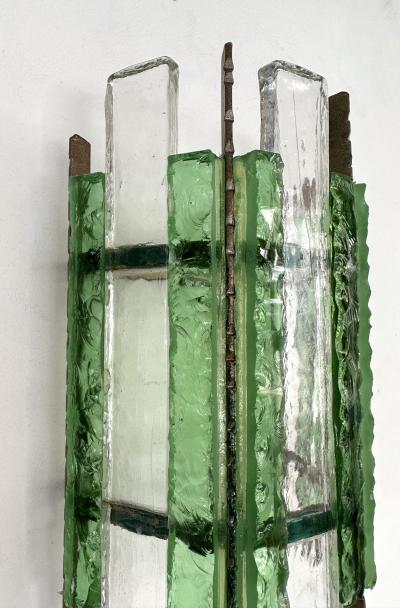  Longobard Pair of Hammered Glass Wrought Iron Sconces by Longobard Italy 1970s