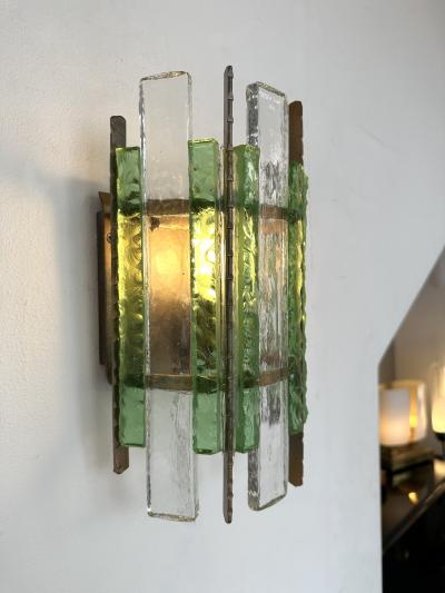  Longobard Pair of Hammered Glass Wrought Iron Sconces by Longobard Italy 1970s