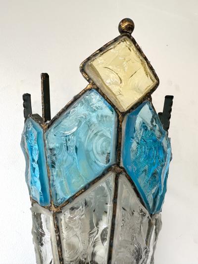  Longobard Pair of Hammered Glass Wrought Iron Sconces by Longobard Italy 1970s