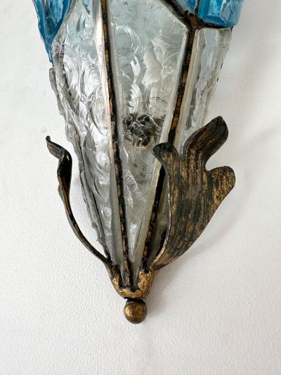  Longobard Pair of Hammered Glass Wrought Iron Sconces by Longobard Italy 1970s