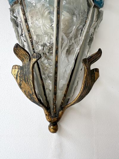  Longobard Pair of Hammered Glass Wrought Iron Sconces by Longobard Italy 1970s