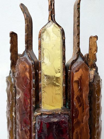  Longobard Pair of Hammered Glass Wrought Iron Sconces by Longobard Italy 1970s