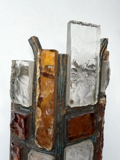  Longobard Pair of Hammered Glass Wrought Iron Sconces by Longobard Italy 1970s