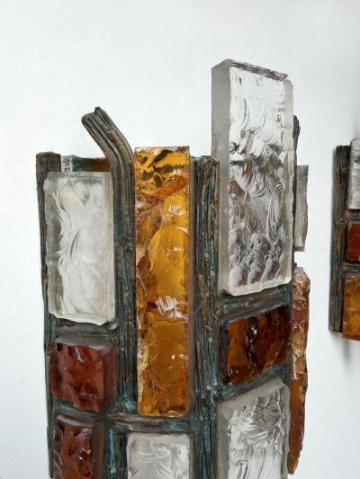  Longobard Pair of Hammered Glass Wrought Iron Sconces by Longobard Italy 1970s