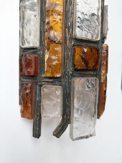  Longobard Pair of Hammered Glass Wrought Iron Sconces by Longobard Italy 1970s