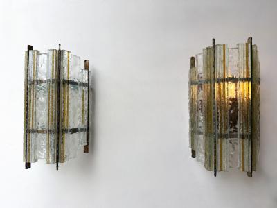  Longobard Pair of Hammered Glass Wrought Iron Sconces by Longobard Italy 1970s