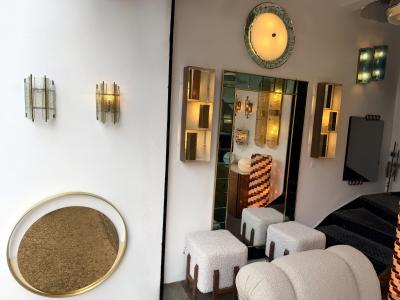  Longobard Pair of Hammered Glass Wrought Iron Sconces by Longobard Italy 1970s