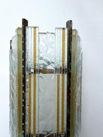  Longobard Pair of Hammered Glass Wrought Iron Sconces by Longobard Italy 1970s