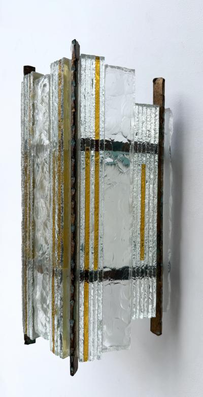 Longobard Pair of Hammered Glass Wrought Iron Sconces by Longobard Italy 1970s