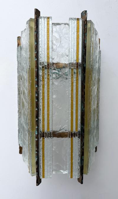  Longobard Pair of Hammered Glass Wrought Iron Sconces by Longobard Italy 1970s