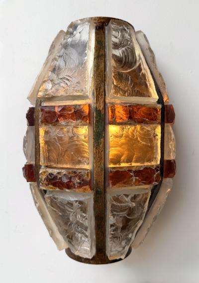  Longobard Pair of Hammered Glass Wrought Iron Sconces by Longobard Italy 1970s